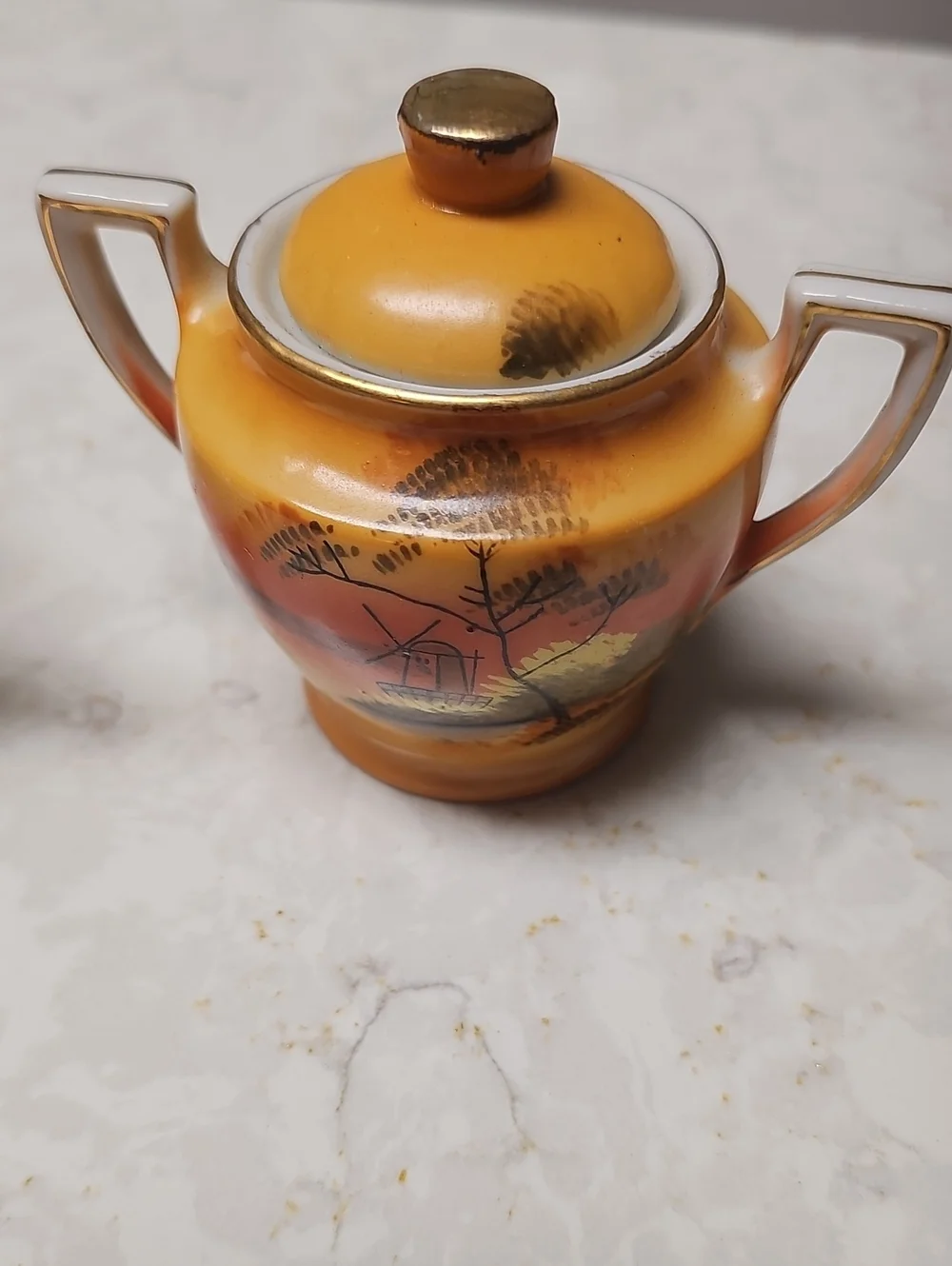 Vintage Porcelain Tea Set in Yellow-Orange Sunset Finish